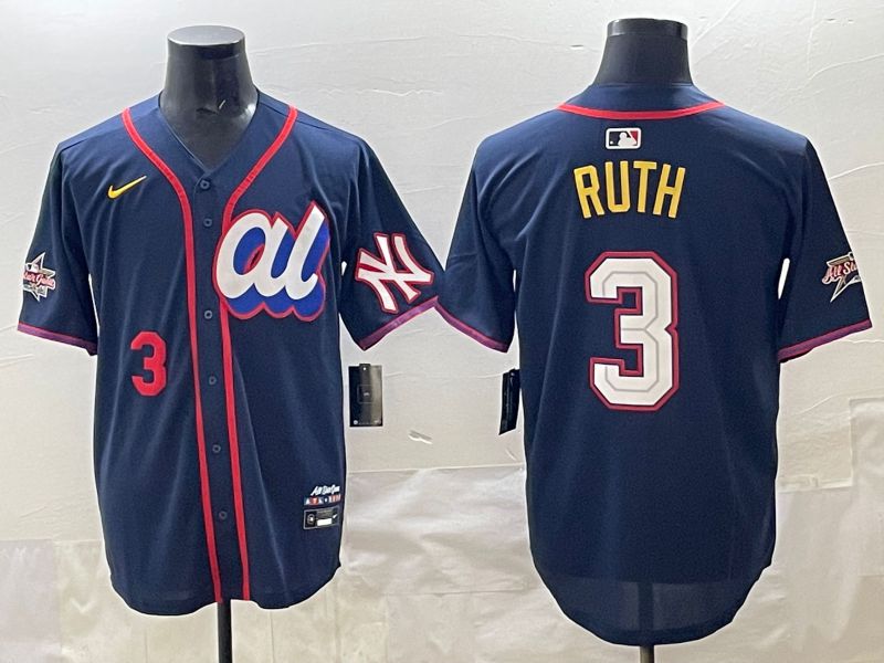 Men 2025 New York Yankees 3 Ruth Drak Blue All star Nike MLB Jersey style 04